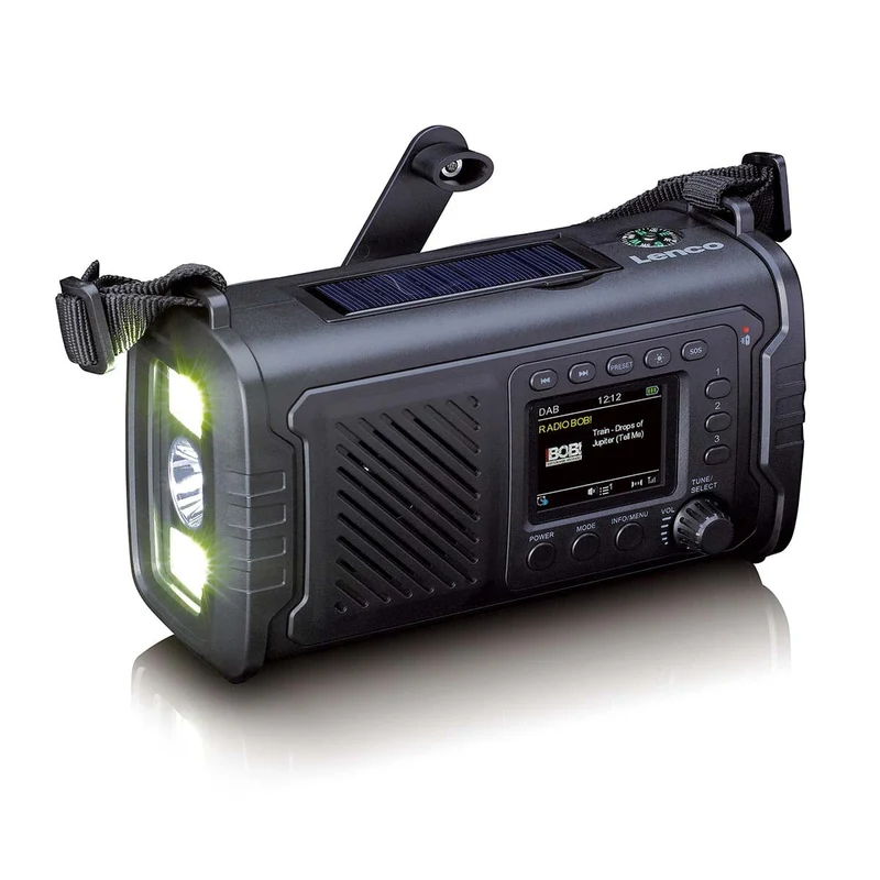 Lenco PDR-055BK - Notfallradio mit DAB+/FM, ASA und 10.000-mAh-Powerbank - Taschenlampe, Solar- und Handkurbelaufladung - Schwarz