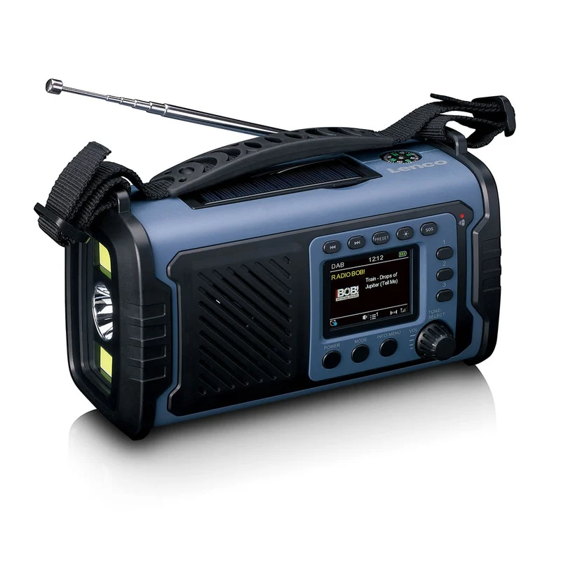 Lenco PDR-255BU - Notfallradio mit DAB+/FM, ASA und 20.000-mAh-Powerbank - Taschenlampe, Solar- und Handkurbelaufladung - Blau